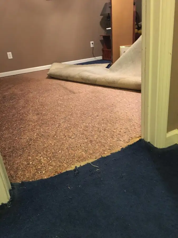 Carpet pad removal revealing water damage during Drying & Dehumidification in Bonney Lake