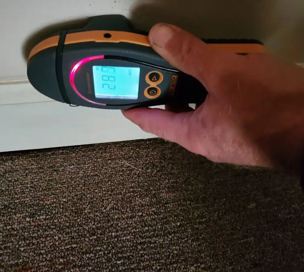 Moisture detection at baseboard during Storm Damage Restoration in Bonney Lake